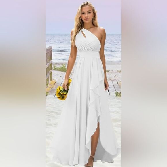 Wear Your Love White One-Shoulder Ruffle Formal Gown Size 8-10 NWT Corset back - Picture 2 of 11